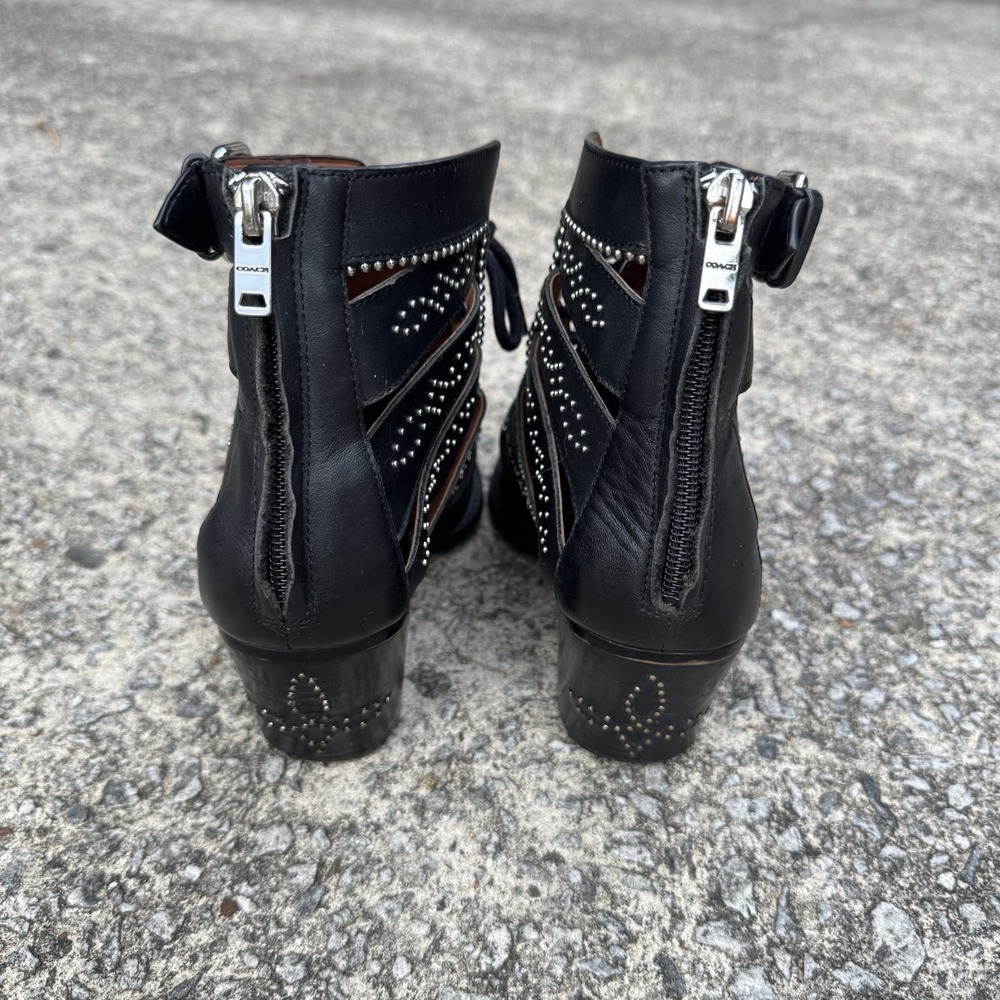 Coach Paisley Ankle Boots Luxe Leather Cut Out Studded Womens 7.5 B Black Goth - Picture 5 of 8